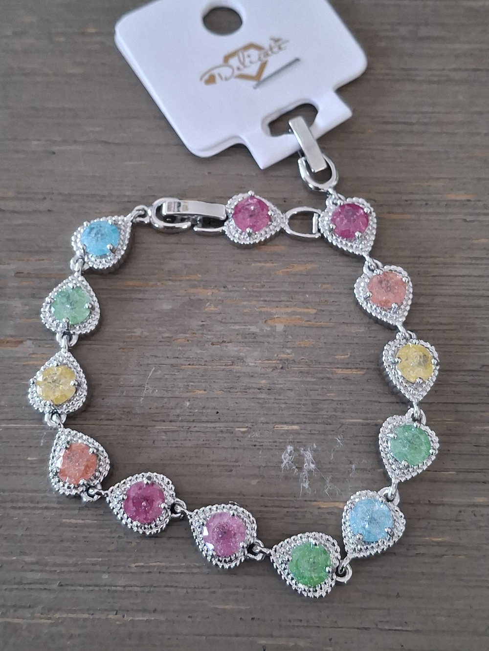 Silver Plated Bracelet, With Adjustable Piece, Shimering Colorfully Stones